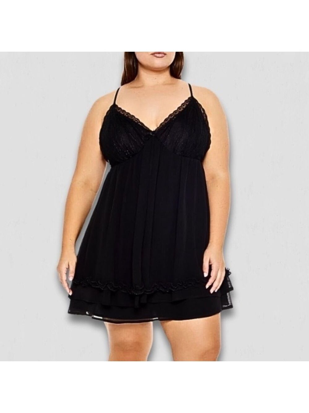 Forever 21 Black Lace Chiffon Babydoll Dress 1x